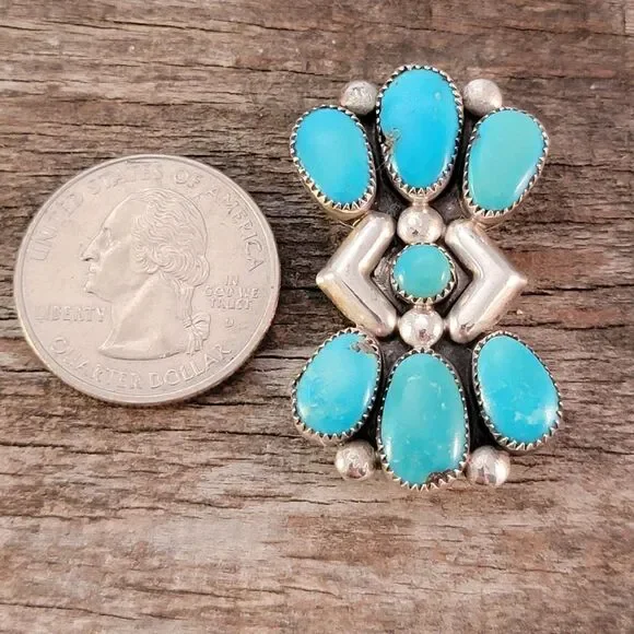 Zuni Julie Ondelacy Lahi Sterling Native American Turquoise Dual Pendant Brooch - Picture 7 of 7